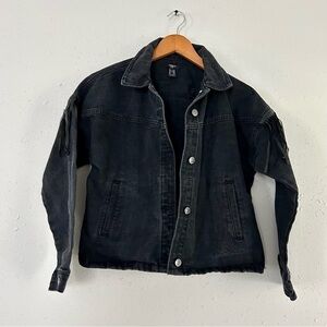 🦋 Forever 21 Kids Girls Black Fringe Jean Jacket Fall Streetwear Casual 13/14
